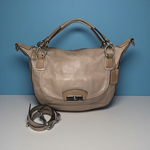Coach Kristin Round Satchel 19295 Taupe Leather Nickel Convertible Shoulder Bag - Picture 1 of 9